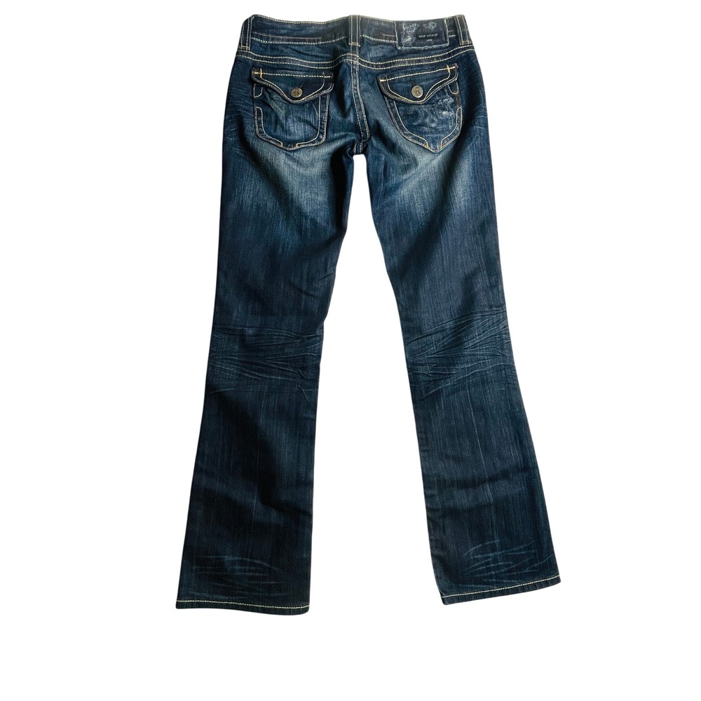 MEK Denim Tacoma Boot Cut Jeans Mens 28x32 Dark Wash Distressed Stretch Denim